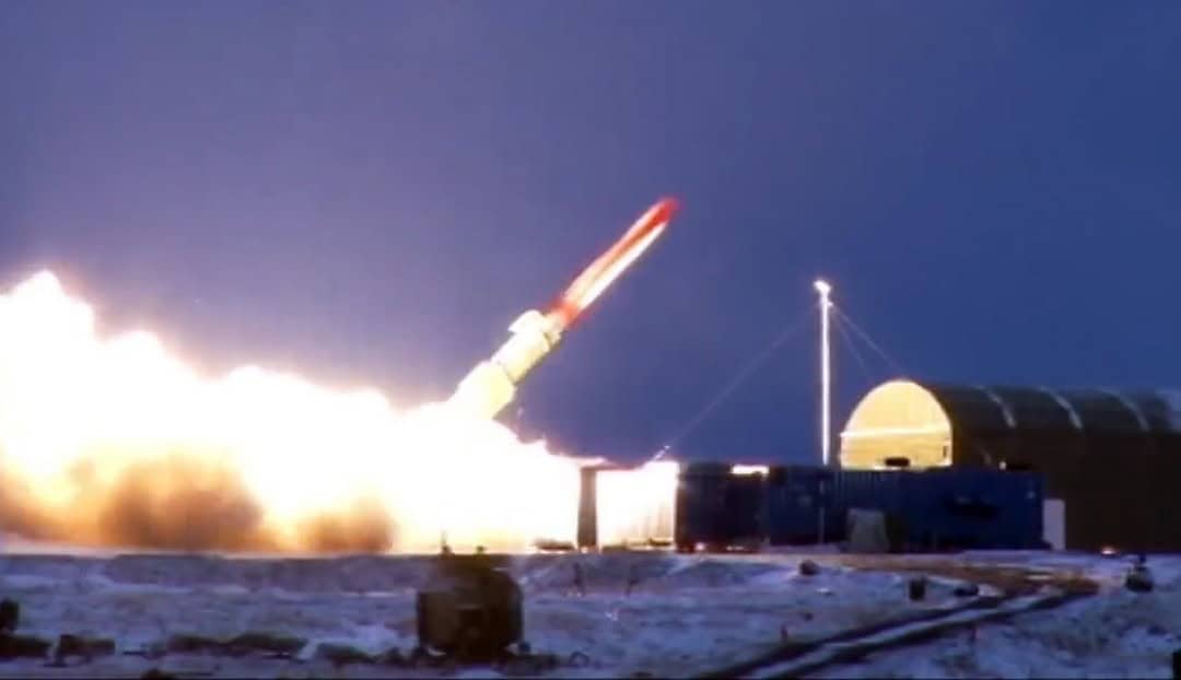One of the test launches of the 9M730 Burevestnik missile. Freeze frame from a video released by the Russian Ministry of Defense