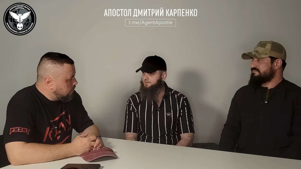 A Chechen who defected to Ukraine (center). A freeze frame from Dmytro Karpenko’s video