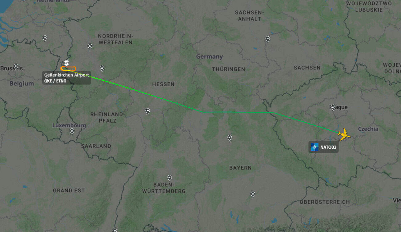 Маршрут польоту E-3A Sentry НАТО під номером LX-N90442. 20 серпня 2026 року. Джерело: AirNav Radar