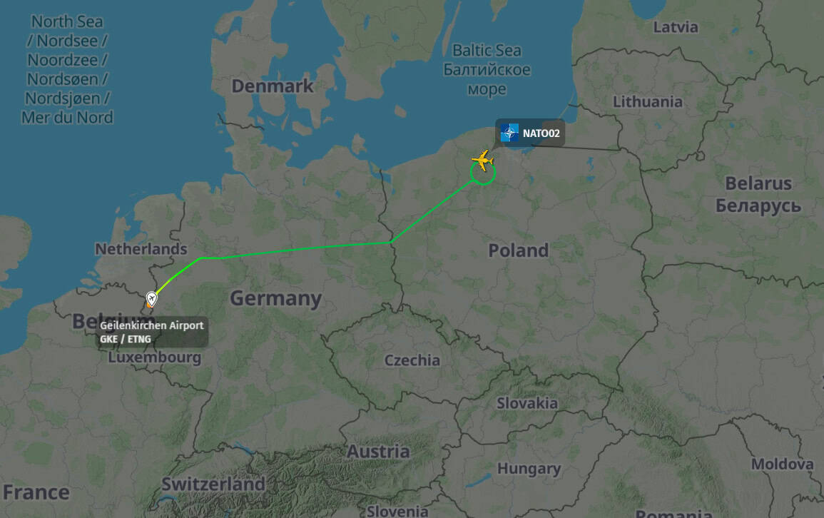 Маршрут польоту E-3A Sentry НАТО під номером LX-N90453. 20 серпня 2026 року. Джерело: AirNav Radar