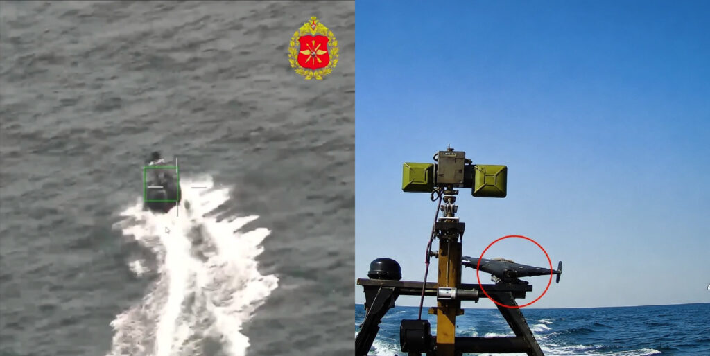 Надводний дрон Barracuda прицілі російського безпілотника. Колаж Мілітарний