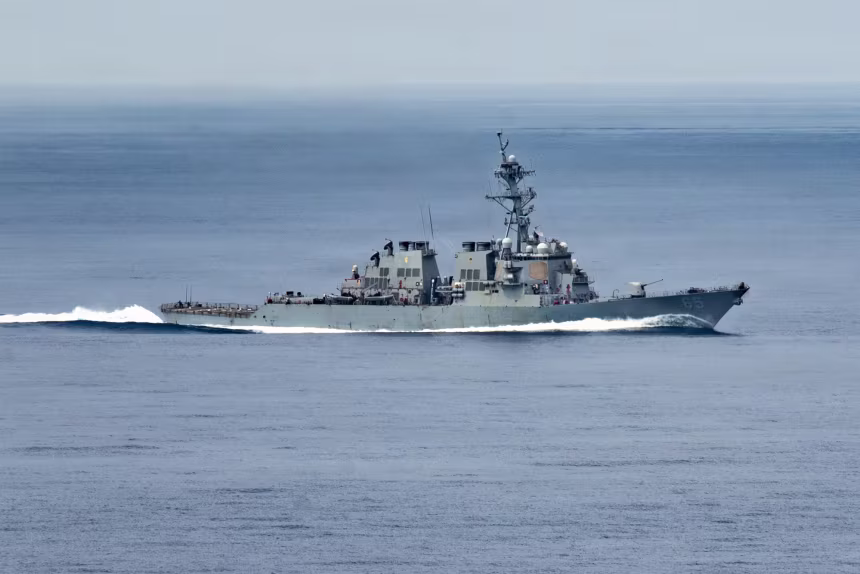Arleigh Burke-class guided-missile destroyer USS Benfold conducts routine operations while underway in the South China Sea on July 23, 2026. Photo credits: U.S. Navy