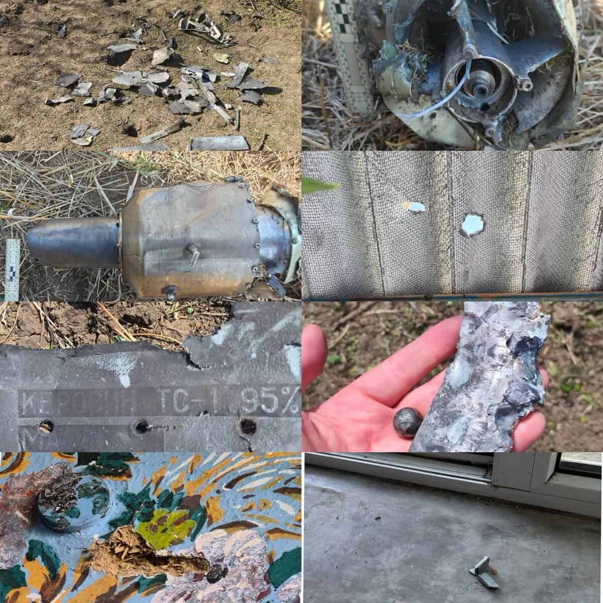 Debris from the drone that crashed near the village of Krokmaz in the Stefan Voda District, Moldova. August 9, 2026. Collage: Moldovan Police
