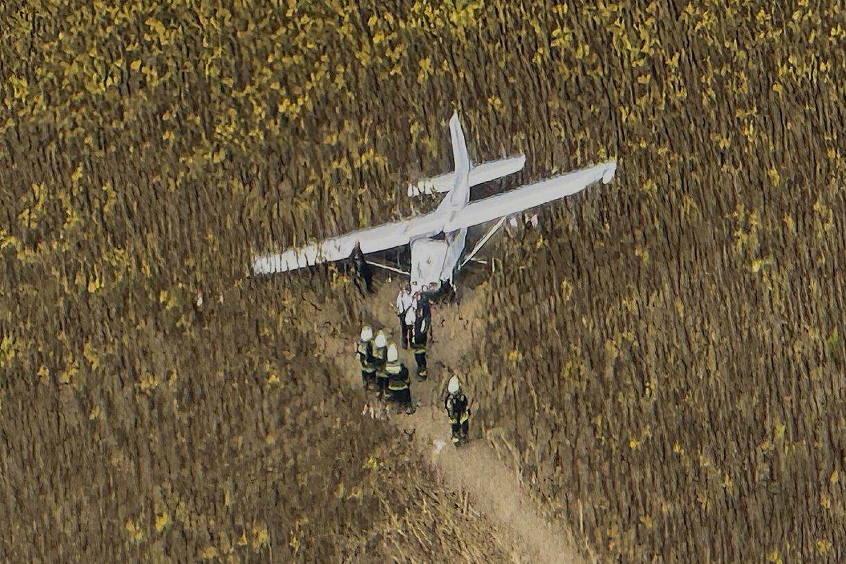 Викрадена Cessna-172 здійснила аварійну посадку на кукурудзяному полі, 29.08.2026. Фото HVG