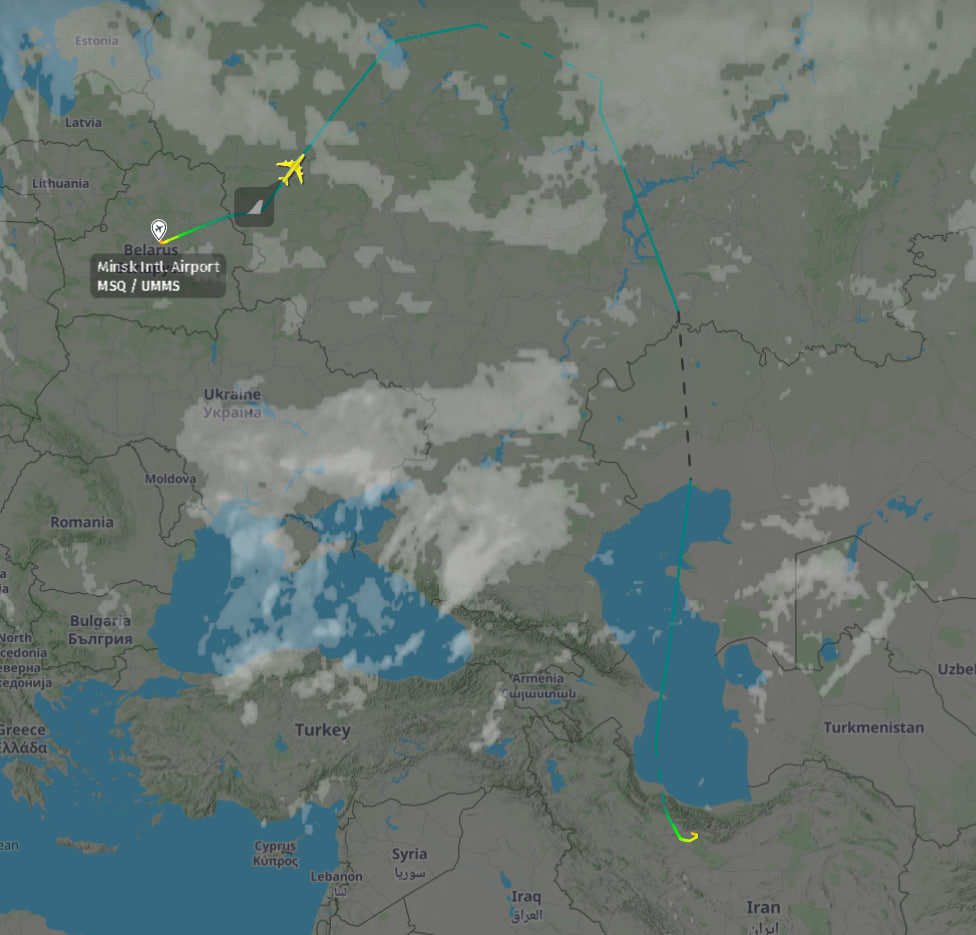 Рейс іранського вантажного Boeing 747-281F EP-FAB авіакомпанії Fars Air Qeshm, який 28 серпня прибув з Мінська до Тегерану. Фото: AirNav Radar