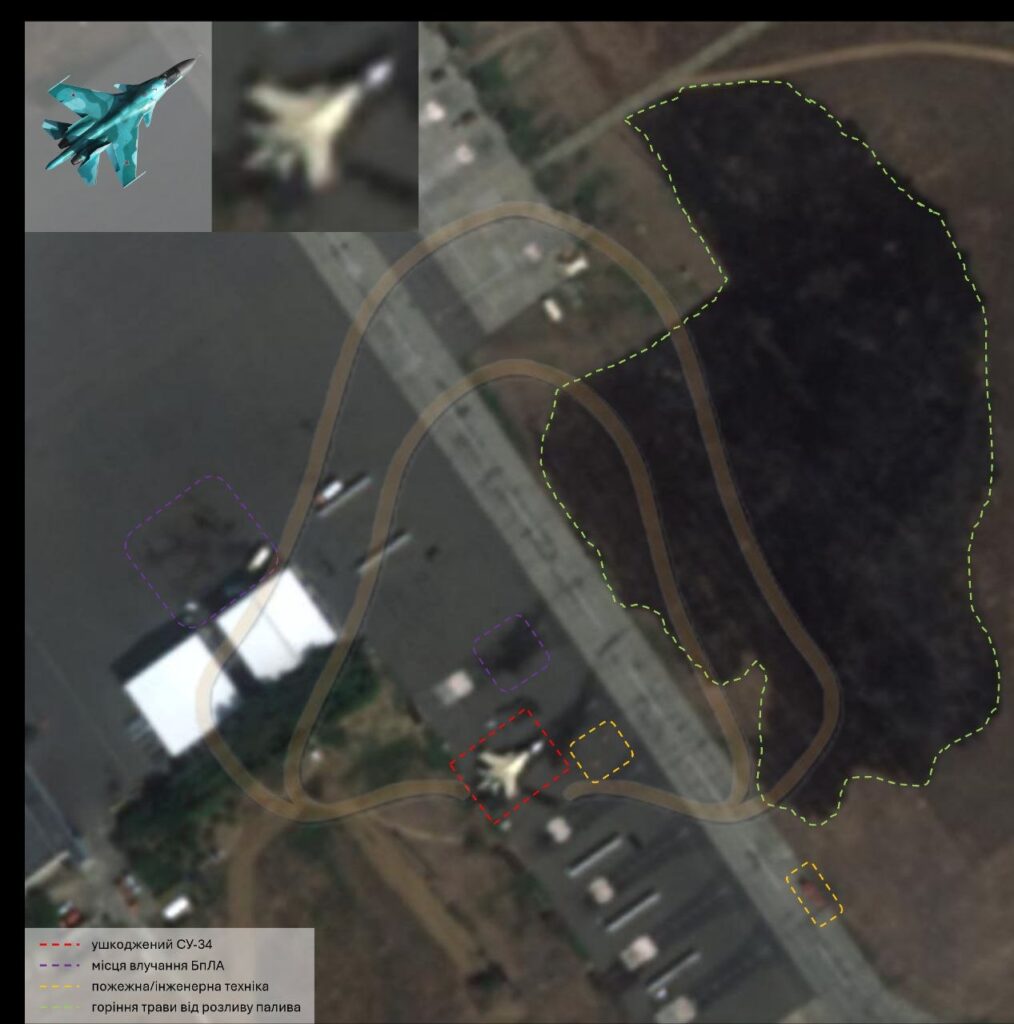 Damaged Su-34 at the Akhtubinsk airbase, August 20, 2026. Source: Absolutely Reliable Source