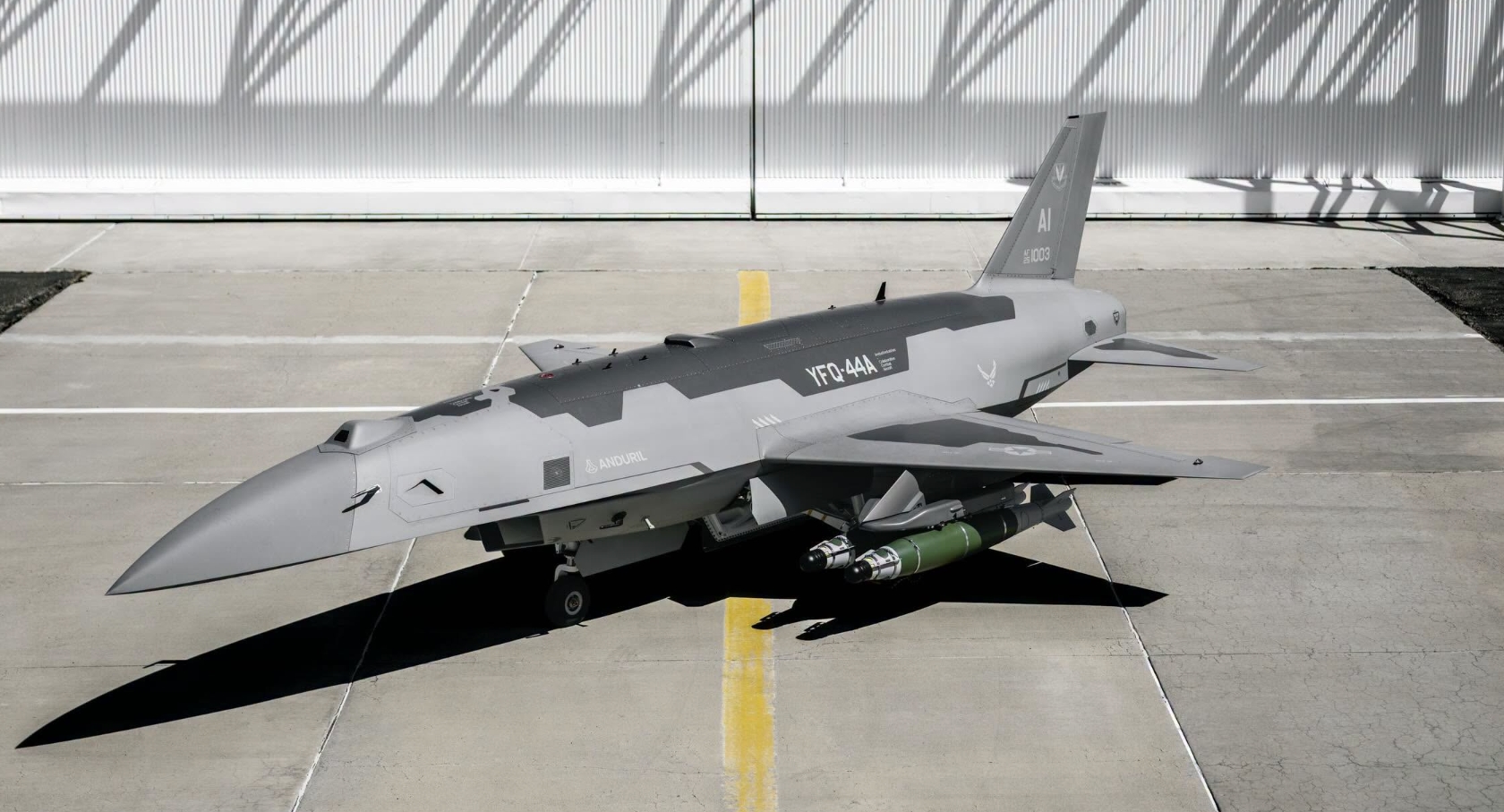 FQ-44 Unmanned Fighter Aircraft Integrated With Bombs and Cruise Missiles