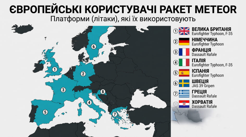Користувачі ракет Meteor серед країн Європи — членів НАТО. Зображення, згенероване штучним інтелектом Gemini.