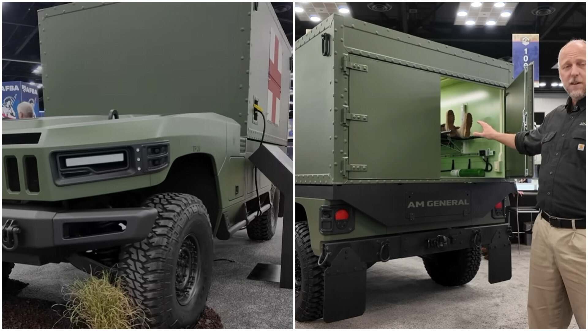 Medical UGV on an HMMWV chassis. August 2026. Screenshot from an AM General video