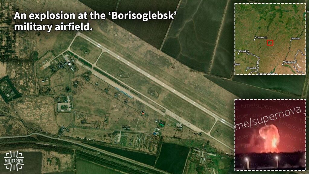 Location of Borisoglebsk military air base in Russia’s Voronezh region, which was likely targeted in a missile attack on October 14, 2026. Map: Militarnyi