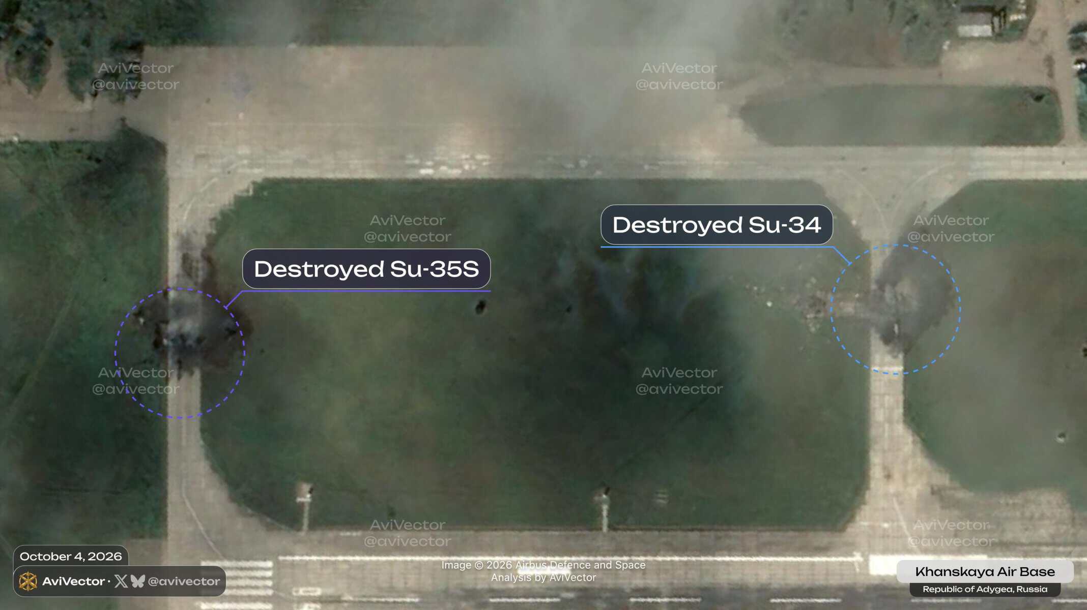 На аеродромі «Ханская» знищено Су-35 та Су-34 унаслідок атаки 4 жовтня