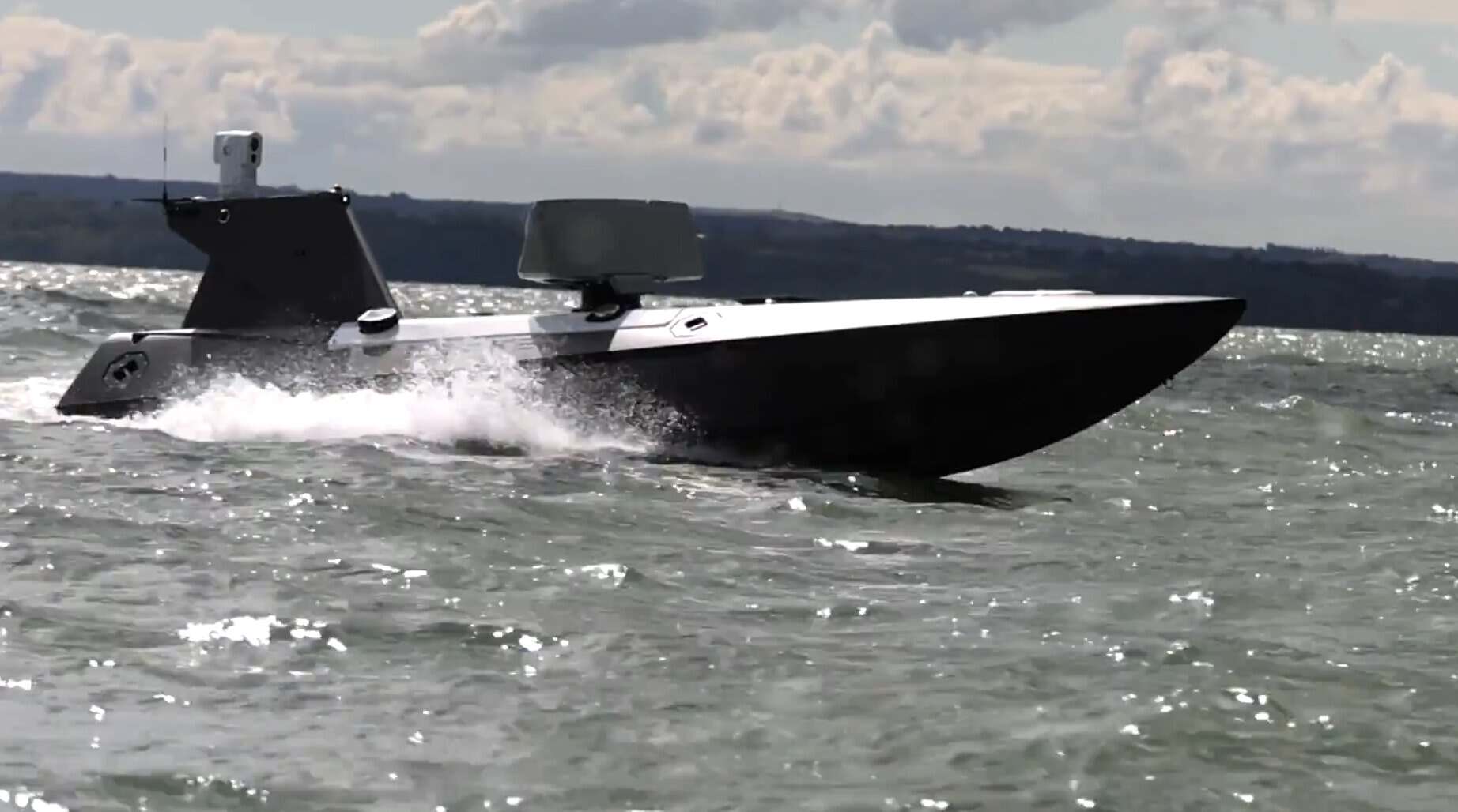 A K3 SCOUT unmanned boat equipped with a Giraffe 1X radar. 2026. Photo credits: Saab