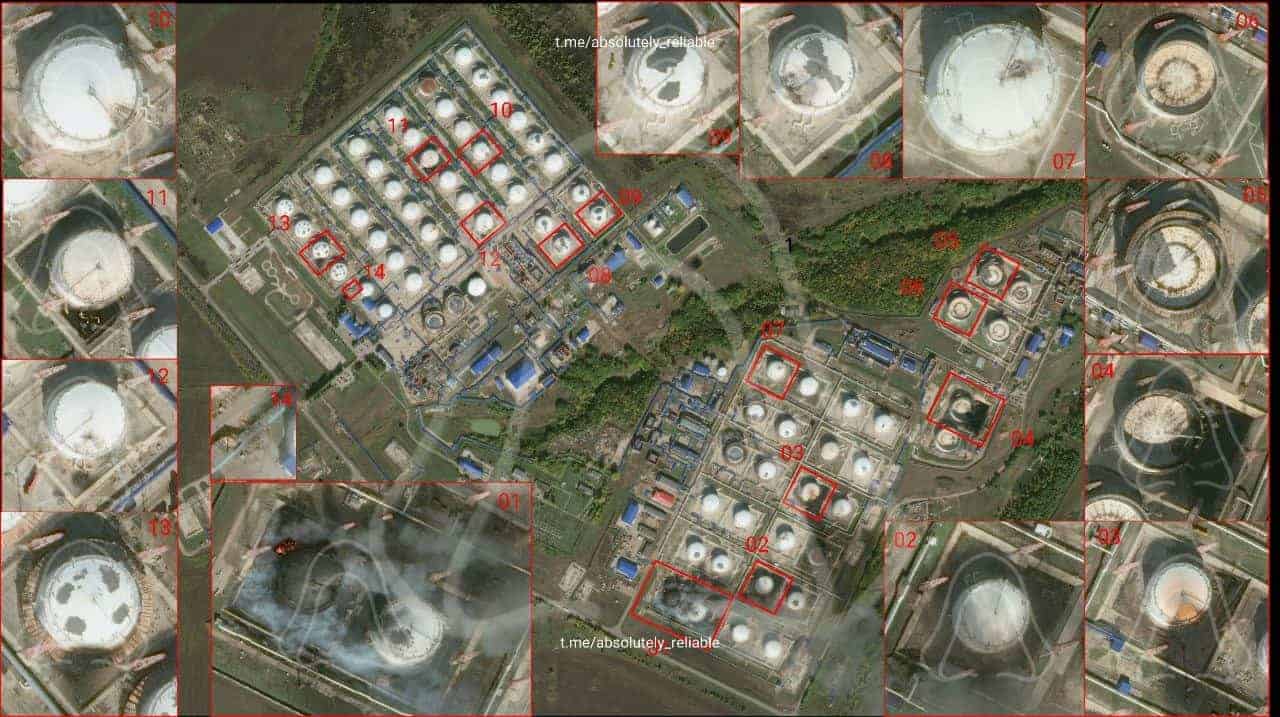 Damage to the Samara LPDS following the Oct. 2, 2026 strike. Satellite image: t.me/absolutely_reliable