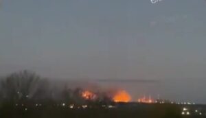 Fire at the Salavat oil refinery following a Ukrainian drone attack. October 8, 2026. Freeze frame from video by Exilenova+