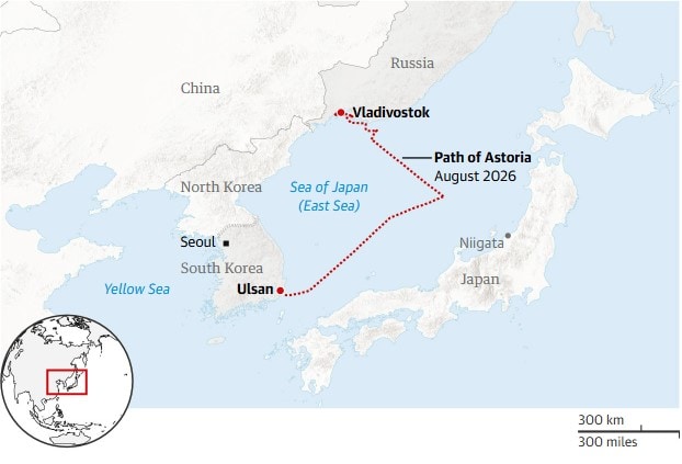 Tanker Layla’s route. Graphic: The Guardian. Route: Global Fishing Watch.